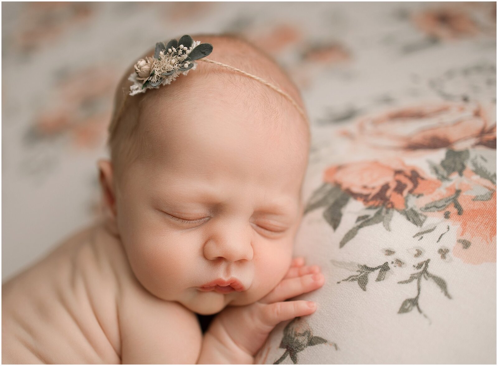 baby girl newborn wrinkles floral drop blanket sleepy baby